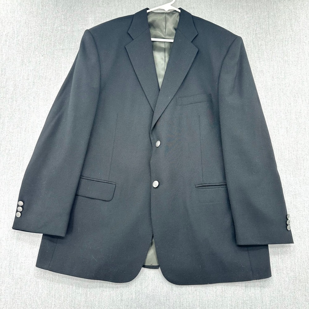 Stafford Blazer Mens 44R Black Worsted Wool Blend Two Button Sport Coat Classic